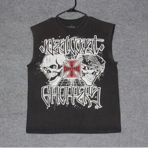 West Coast Choppers Cutoff T Shirt Mens L Black Skulls Graphic Bikers Casual